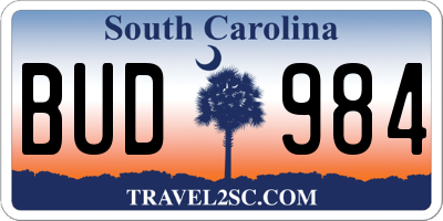 SC license plate BUD984