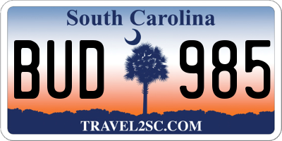 SC license plate BUD985