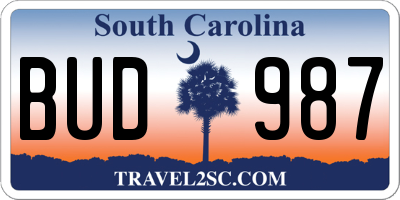 SC license plate BUD987
