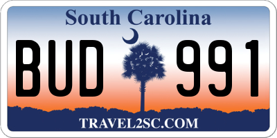 SC license plate BUD991