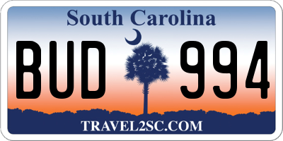 SC license plate BUD994