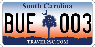 SC license plate BUE003