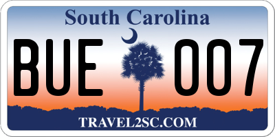 SC license plate BUE007
