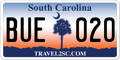 SC license plate BUE020