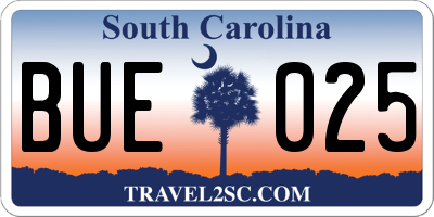 SC license plate BUE025