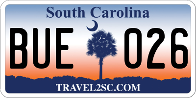 SC license plate BUE026