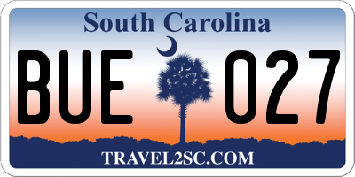SC license plate BUE027