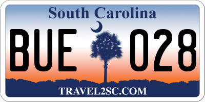 SC license plate BUE028