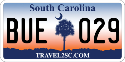 SC license plate BUE029