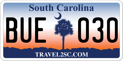 SC license plate BUE030