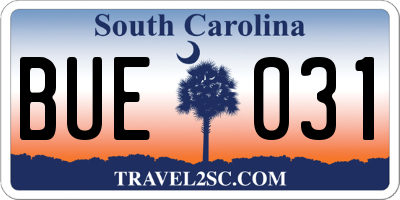 SC license plate BUE031