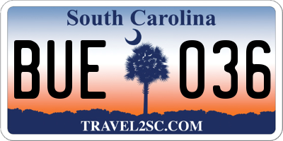 SC license plate BUE036