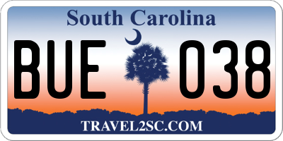 SC license plate BUE038