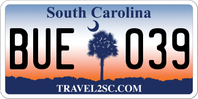SC license plate BUE039