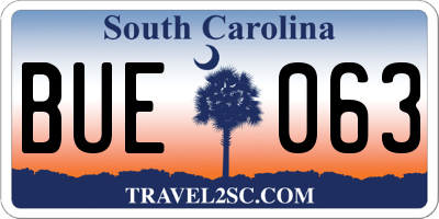 SC license plate BUE063