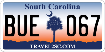 SC license plate BUE067