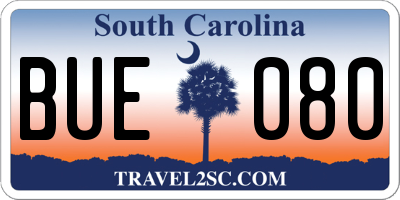 SC license plate BUE080
