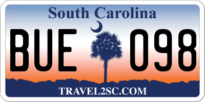 SC license plate BUE098