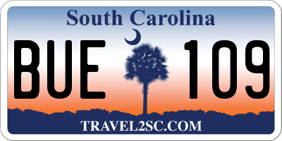 SC license plate BUE109