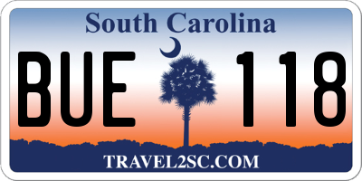 SC license plate BUE118
