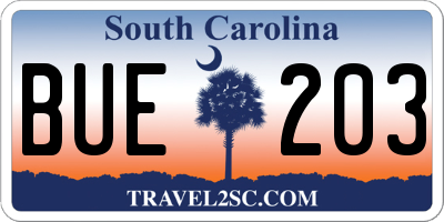 SC license plate BUE203
