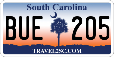 SC license plate BUE205