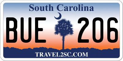 SC license plate BUE206