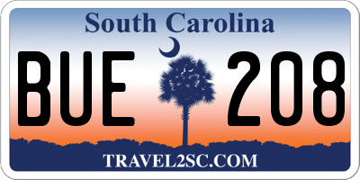 SC license plate BUE208