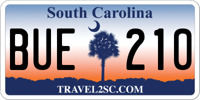 SC license plate BUE210