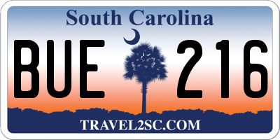 SC license plate BUE216