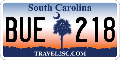 SC license plate BUE218