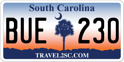SC license plate BUE230