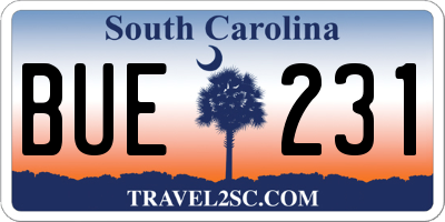 SC license plate BUE231
