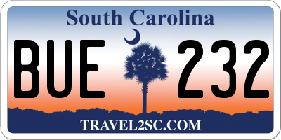 SC license plate BUE232