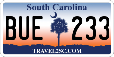 SC license plate BUE233