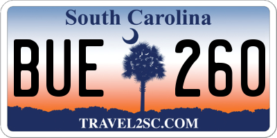 SC license plate BUE260
