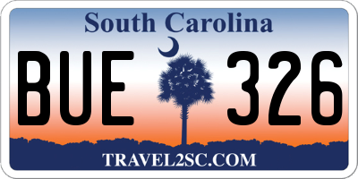 SC license plate BUE326