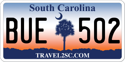 SC license plate BUE502