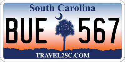 SC license plate BUE567