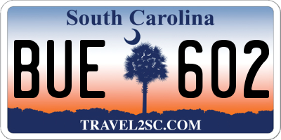 SC license plate BUE602