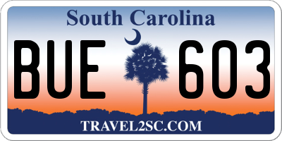 SC license plate BUE603
