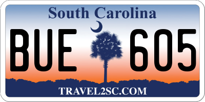 SC license plate BUE605
