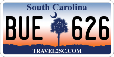 SC license plate BUE626