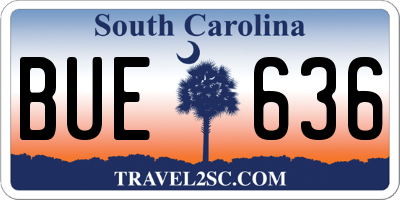 SC license plate BUE636