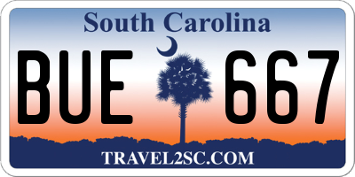SC license plate BUE667