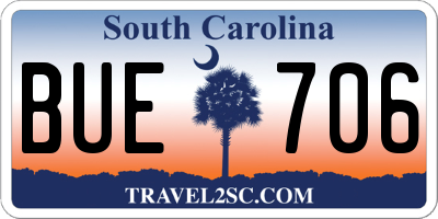 SC license plate BUE706