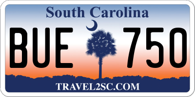 SC license plate BUE750