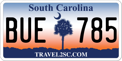 SC license plate BUE785