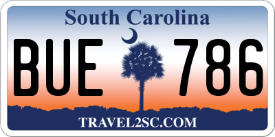 SC license plate BUE786