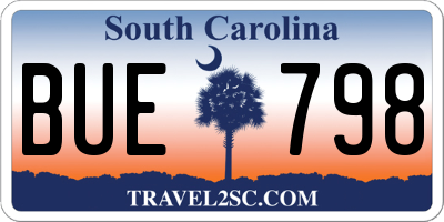 SC license plate BUE798
